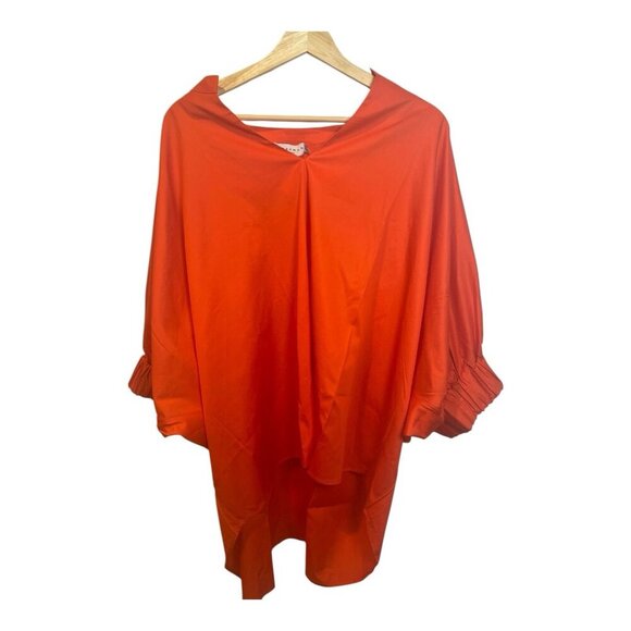 HARSHMAN Medina Blouse Top Plus Sz 2X ORANGE CORAL 100% Cotton Hi Low Hem $225 - Picture 3 of 8